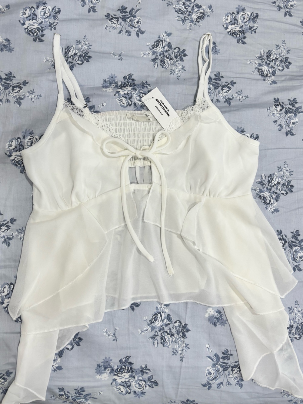 Romantic Coquette / fairy core lace trim White Ruffle babydoll Cami